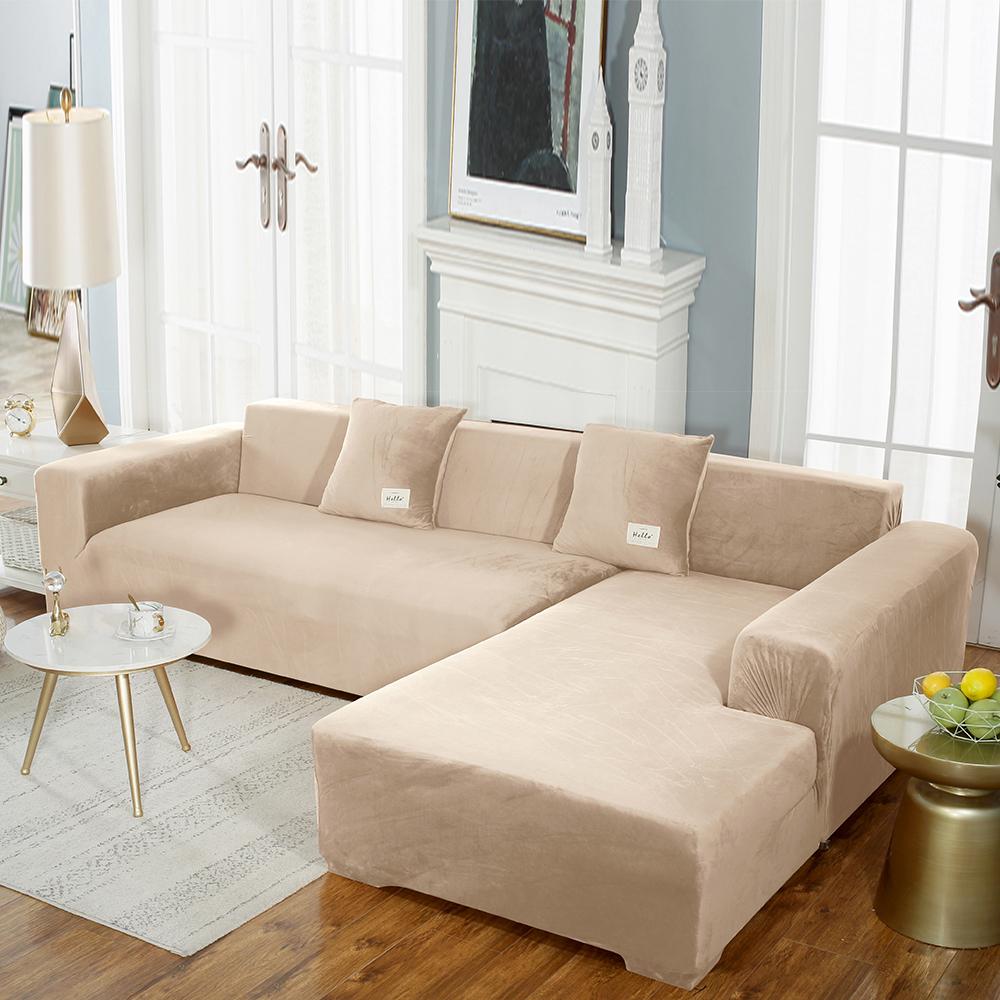 Fluwelen bankhoes Luxe L-vorm banken hoes effen kleur hoekbankhoezen fauteuil anti-stof elastische hoes huisdiervriendelijk