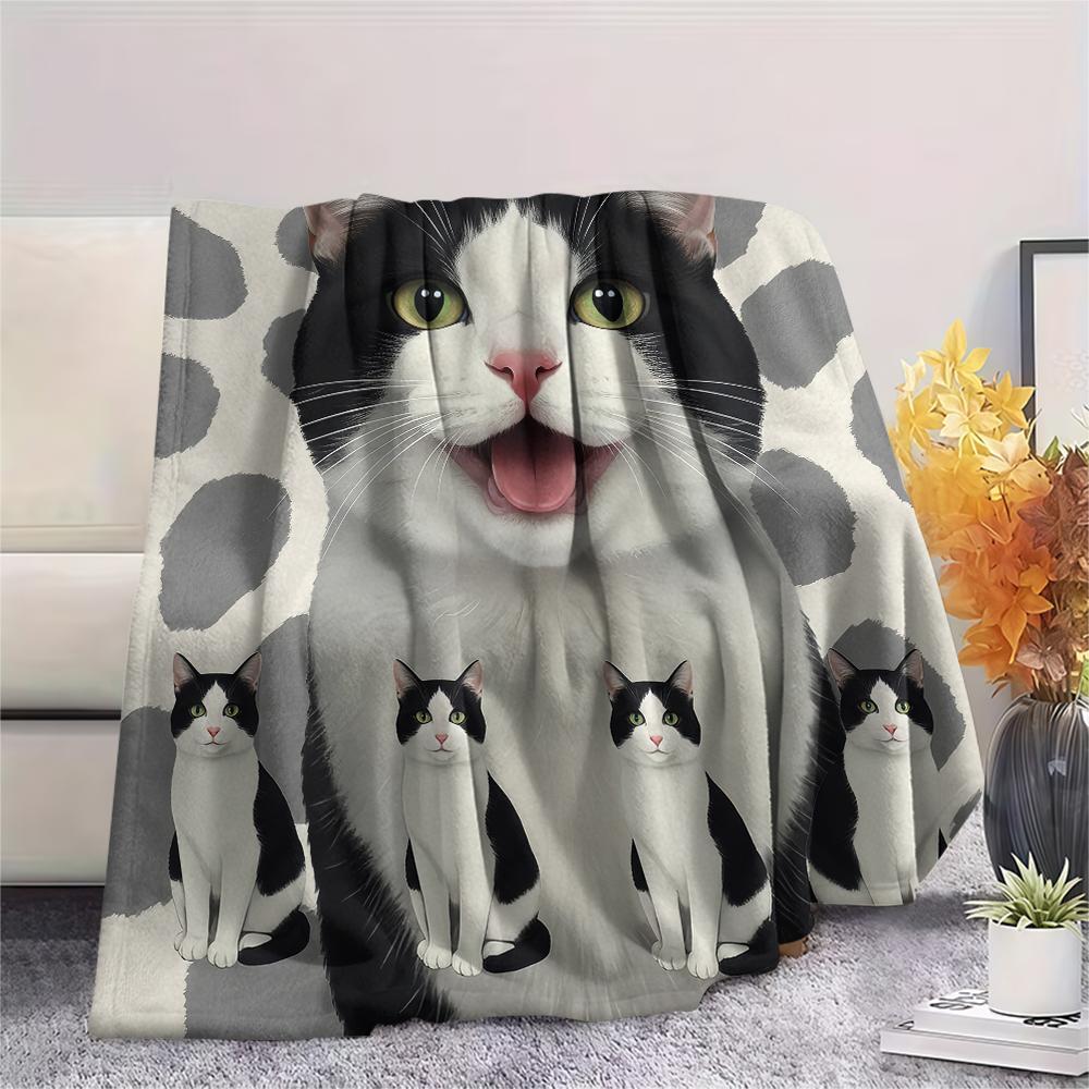 1Pc Cow Cat Siamese Print Flannel Blanket, High Quality Comfortable for All Seasons, Home Decor, Warmth and Comfort, Perfect for Gifts