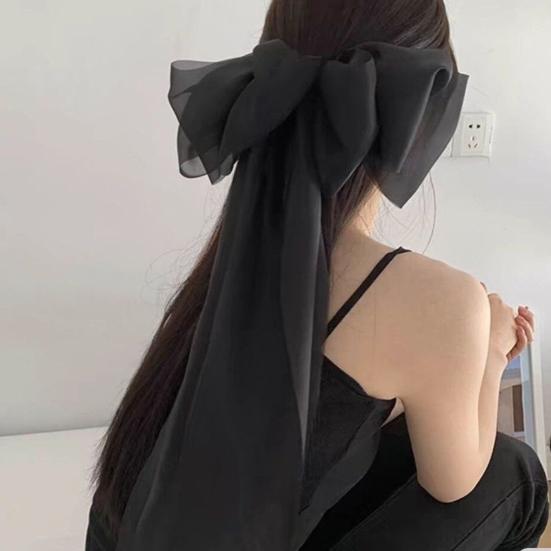 Women Hairpin Long Ribbon Oversized Spring Hair Clip Bowknot Decor Sweet Look Hair Styling Tool Hair