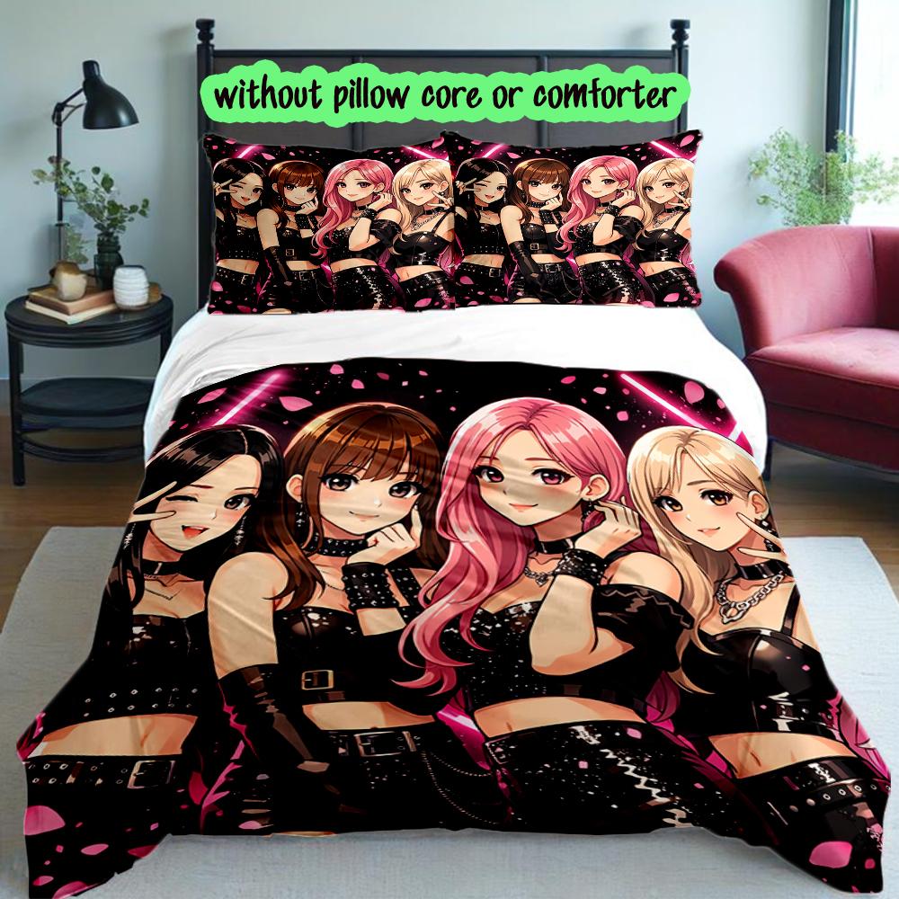 [3pcs Romantic Bedding Set] Kpop Print Duvet Cover, Soft Breathable Bedding Set For Bedroom Guest Room School Dorm Decor
