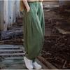 Women Vintage Cotton Linen Bloomers Pants Elastic Waist Solid Color Loose Casual Spring Long Pants