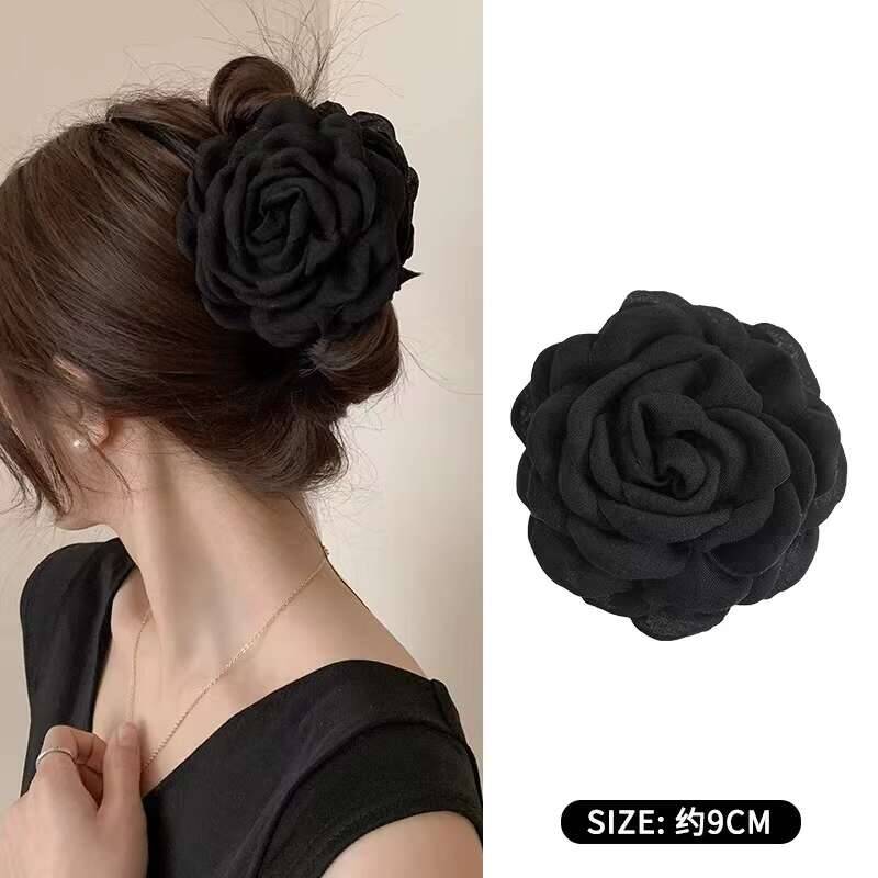 Fabric Rose Flower Large Size Claw Clips For Women Girls Clip Barrette Plastic Clamps Headwear Hair Accessories
