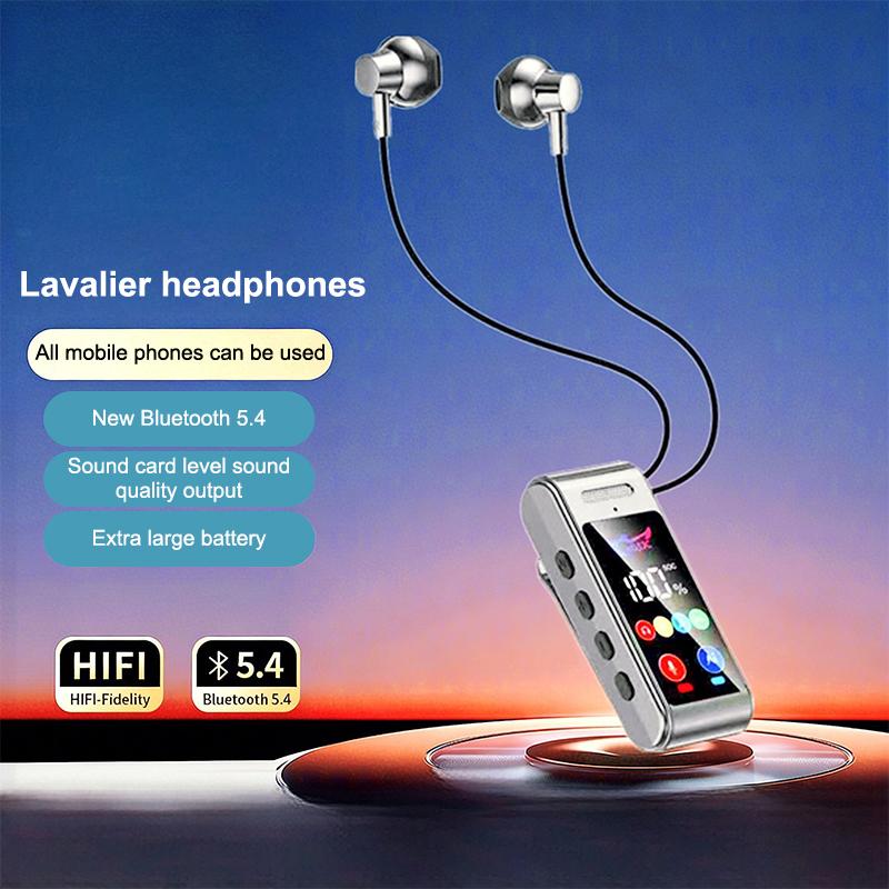 Neckband Clip Bluetooth Earphones IPX4 Sweatproof Clear Call Headset with Digital Display for Daily Commute