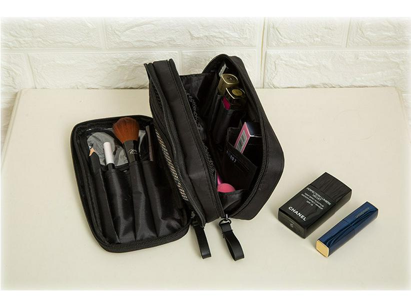 

Корейская водонепроницаемая нейлоновая дорожная косметичка большой вместимости с двойной молнией чёрный