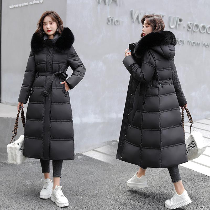 Coat Winter Down Jacket Women's Long Over-the-knee Hooded Korean Slim Belt