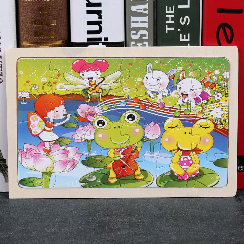 New 24 Pieces Wooden Puzzles Kids Cartoon Animal Wood Jigsaw Early Educational Learning Toys for Children GIFT