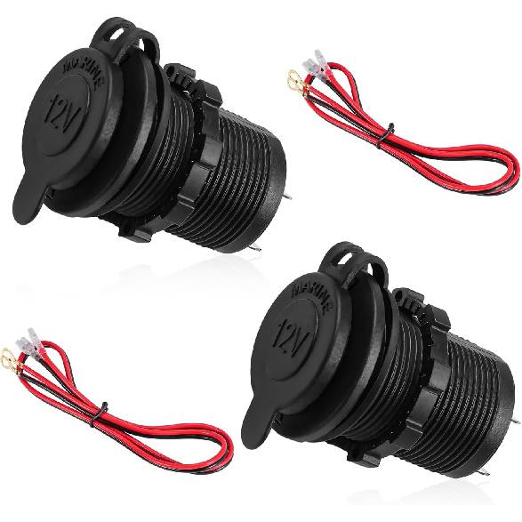 Sun Walker 12V Car Cigarette Lighter Socket, Waterproof Plug Power Outlet Replacement with Wire & Fuse, Female Cigarette Lighter Receptacle for Car