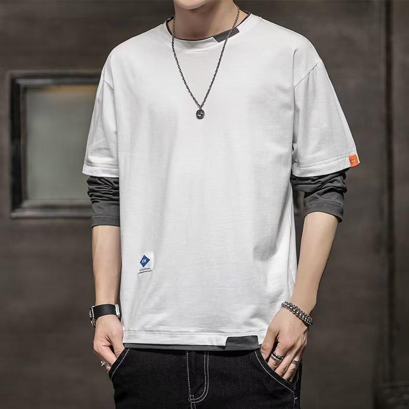 Men's 2022 Korean Style Long-Sleeve Fake Two-Piece Trendy Loose T-Shirt