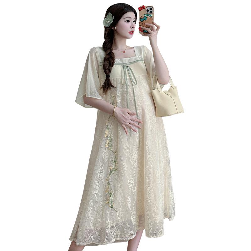 Summer 2026 Embroidered Maternity Dress: Short-Sleeve Plus Size Skirt Set