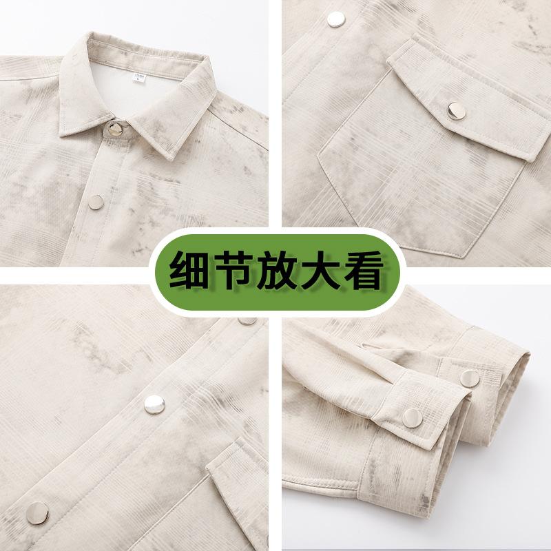 Autumn Men'S Printed Long Sleeve Lapel Shirt Green Men'S Casual Loose Shirt Jacket