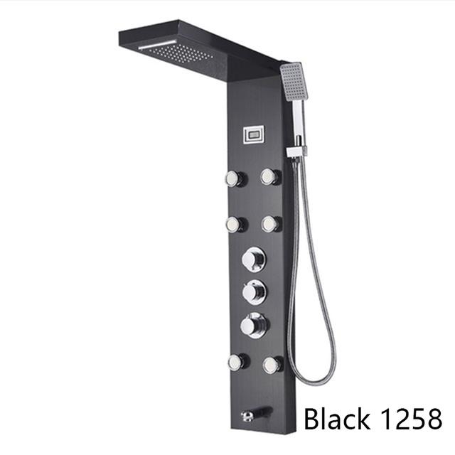 Digital Display Rainfall LED Light Shower Panel Shower Bathroom Black SPA Massage Jet With Handshower Bidet Sprayer Shower Tap