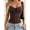 Women Lace Trim Bow Tie Wide Strap Fitted Corset Cami Top