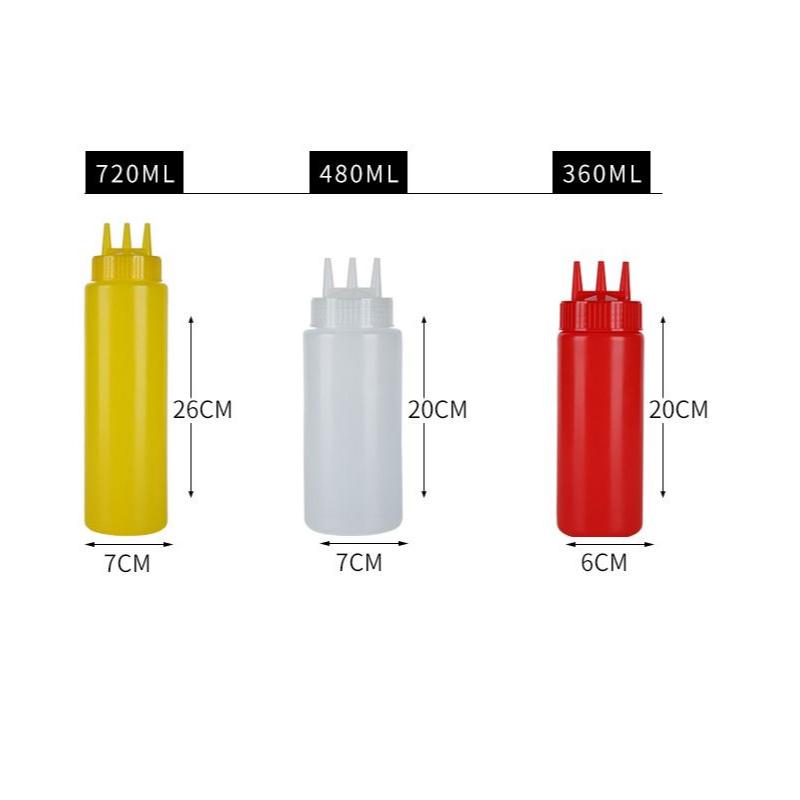 3 Hole Squeeze Bottle 360/480/720ml Plastic Sauce Vinegar Squeeze Bottle Condiment Dispenser Tomato Sauce Bottle Kitchen Gadget