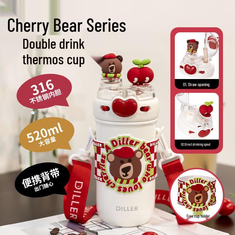 Dileber Kids  Cartoon Dual-Drink Thermos Mug