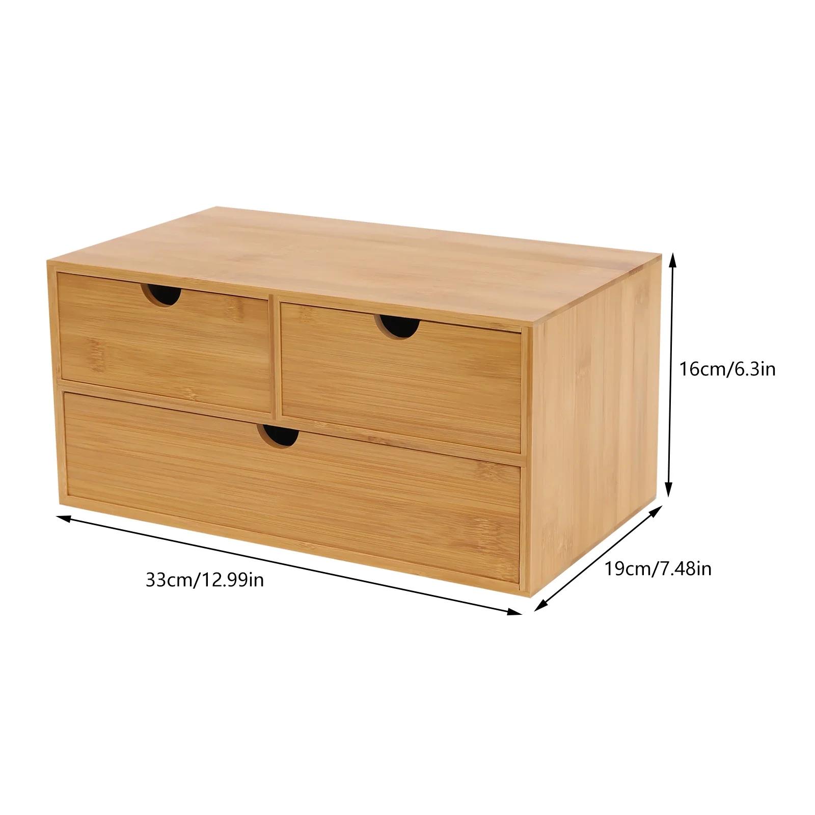 Bamboo Desktop Storage Organizer with Drawers, Drawer Box, Bamboo Mini Six-Drawer Cabinet,Integrated Design, 3-Drawer Makeup Box