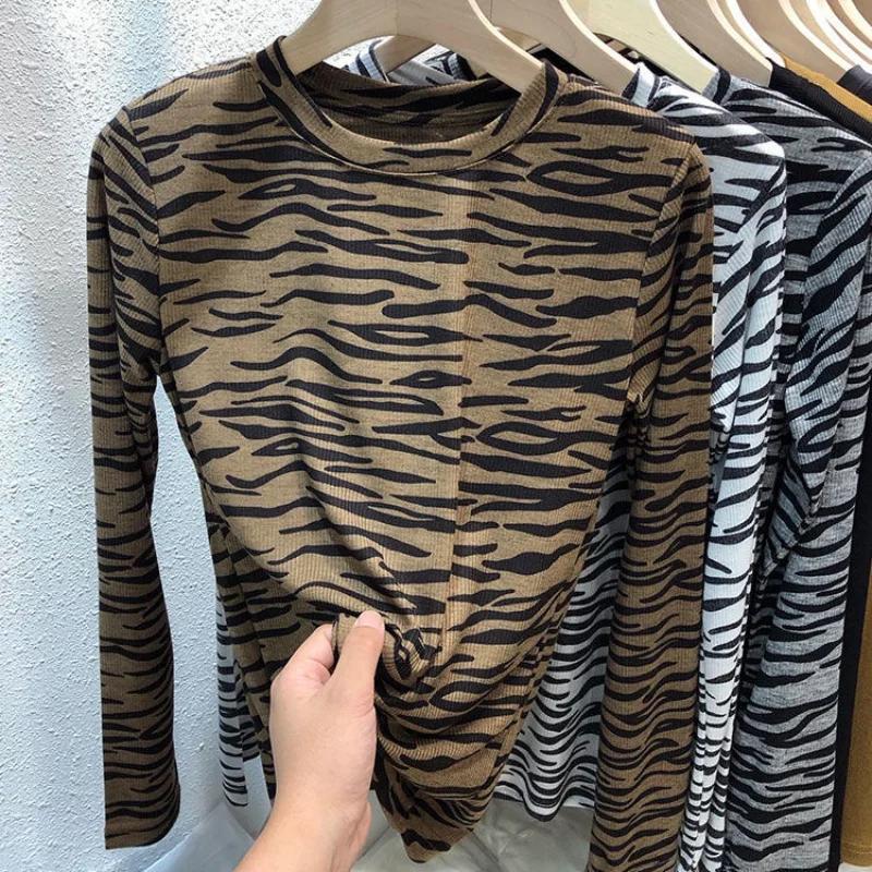 Herbstkleidung Neues Garn Basic-Shirt Koreanisches Vielseitiges Oberteil Rundhals Langarm-T-Shirt für Damen