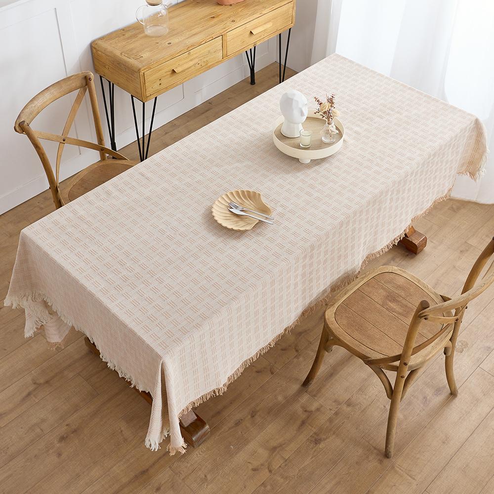 Cotton Linen Tablecloth Rustic Farmhouse Square Tablecloths Burlap Table Covers with Tassel for Kitchen Dinning Picnic Wedding