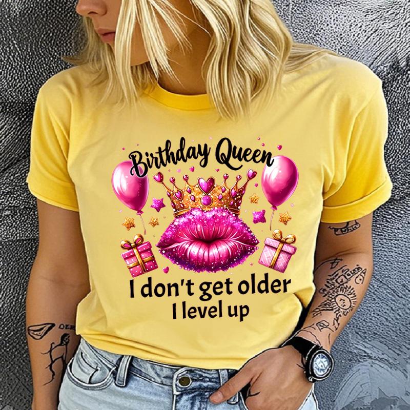 Polyester 100% Graphic Queen Print T-shirt, Short Sleeve Crew Neck Casual Top for Summer & Spring, Women's Clothing Summer
