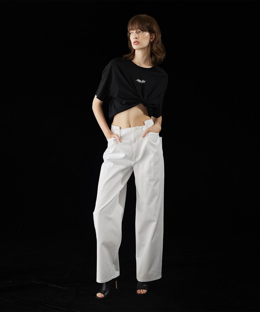 Meuameu Pin Tuck Wide Denim Pants