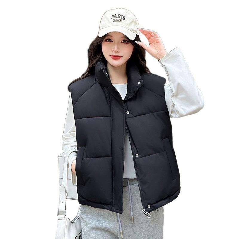 Export Women's Large Twill Stand-up Collar Vest Short Thickened Sleeveless Cotton Vest Live Broadcast Supply Outer Wear