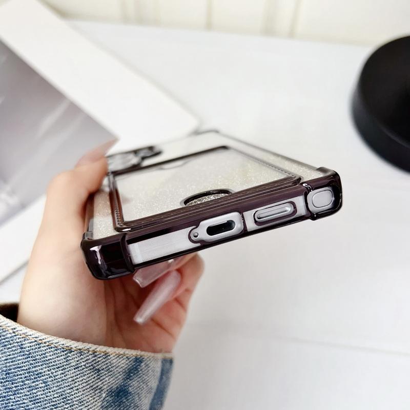 Glitter Silicone Card Slot Case Shell For Smausng S25 Edge S24 FE S23 Ultra A56 A36 A16 A15 A55 A35 Solid Color Frame Clear Shockproof Phone Cover