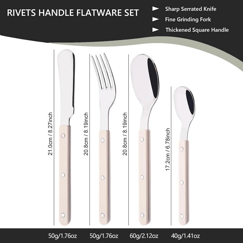 Beige Silber 4/16/24-teiliges Geschirr Acrylgriff Messer Gabel Löffel Set Edelstahl Besteckset Abendessen Küche Tafelbesteck