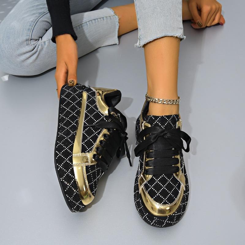 Designer Women'S Sneakers Crystal Rhinestone Sparkles Shoes Luxury Platform Shoes Womens Trainers Fashion Lace-Up Casual Shoes