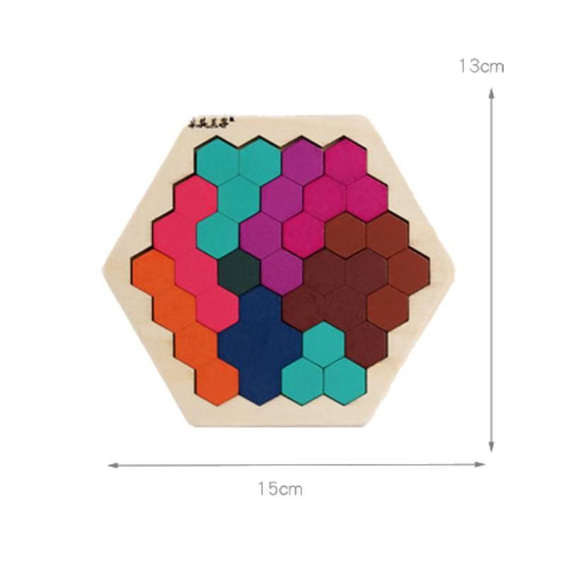 Wooden Hexagon Puzzle For Kids With Colorful Geometric Blocks For Brain Development