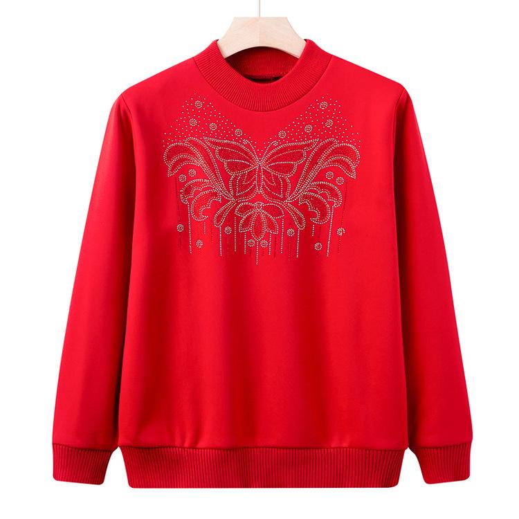 Diamond Velvet and Fluffy Clothes, and The Women Relaxed and Versatile Middle-aged and Elderly Women's Knitted Bottoming Shirt