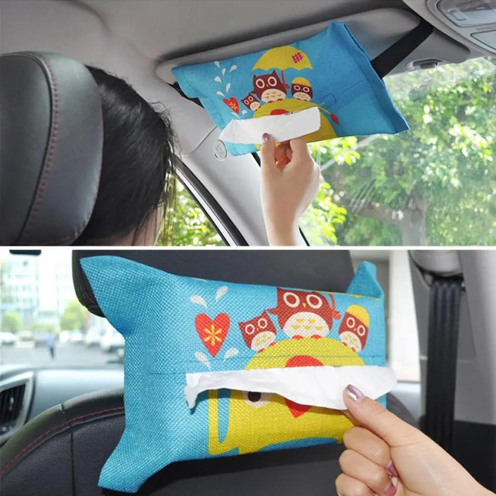 Cartoon Car Tissue Box Cover Auto Seat Back Hanging Storage Holder Tissue Box Container Car Visor Towel Napkin Papers Bag Holder