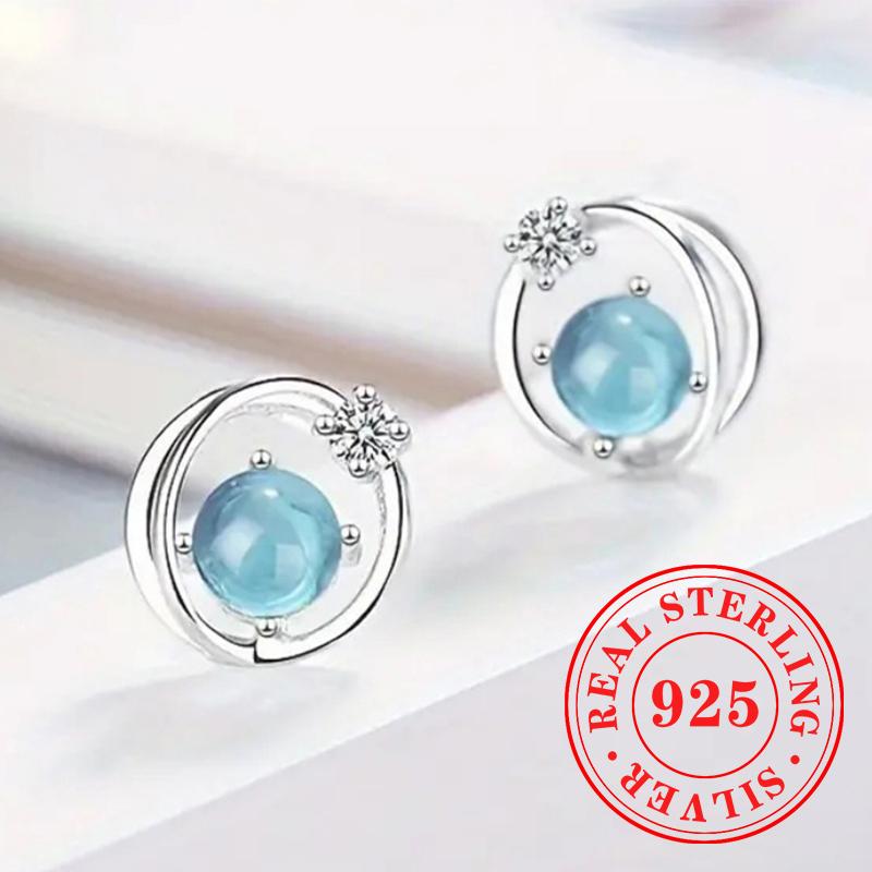 

Милые изящные серьги-пусеты для женщин Креативные нежные аксессуары из синего стекла Стерлинговое серебро Изысканные украшения для вечеринки