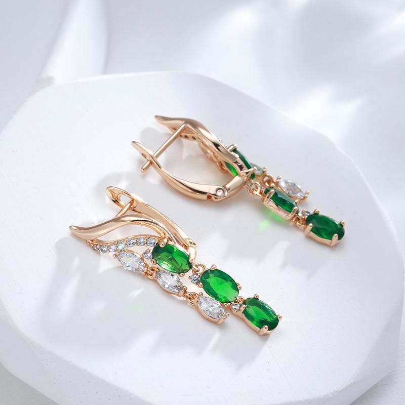 Kienl New Rose Gold Long Tassels Earring Women Vintage Green Natural Zircon Flower Drop Earring High Quality Daily Jewelry