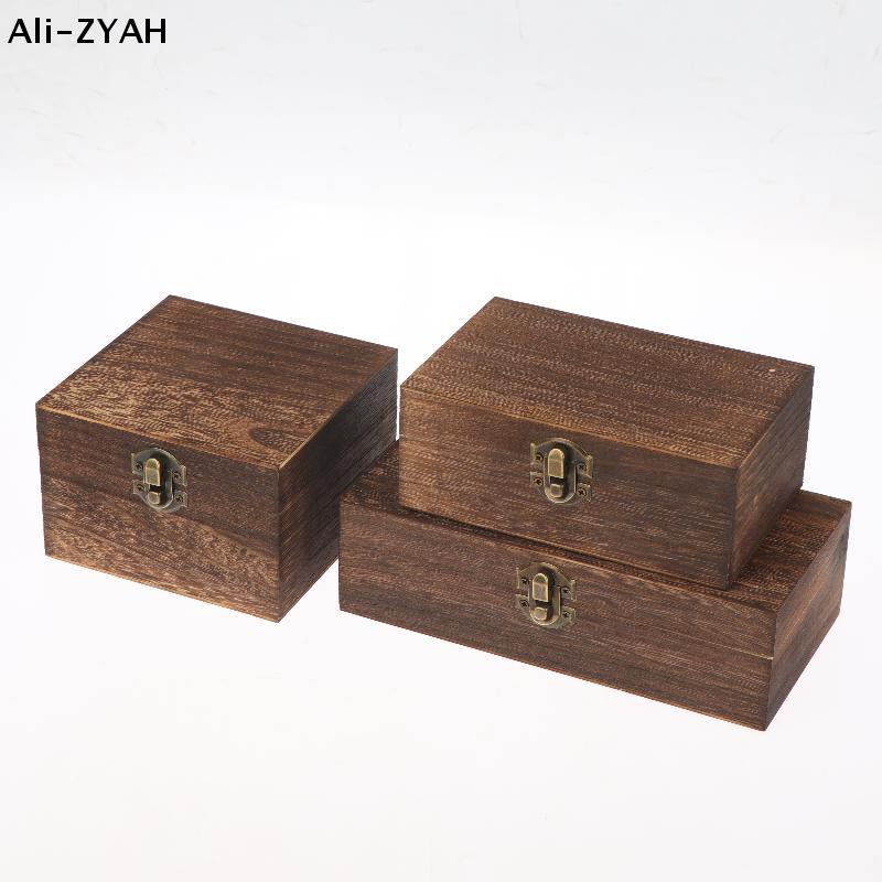 Vintage-Inspired Wooden Boxes With Lid Square Hinged Jewellery Craft Storage Box For Home Decoration DIY Hand-Made Mother's Day