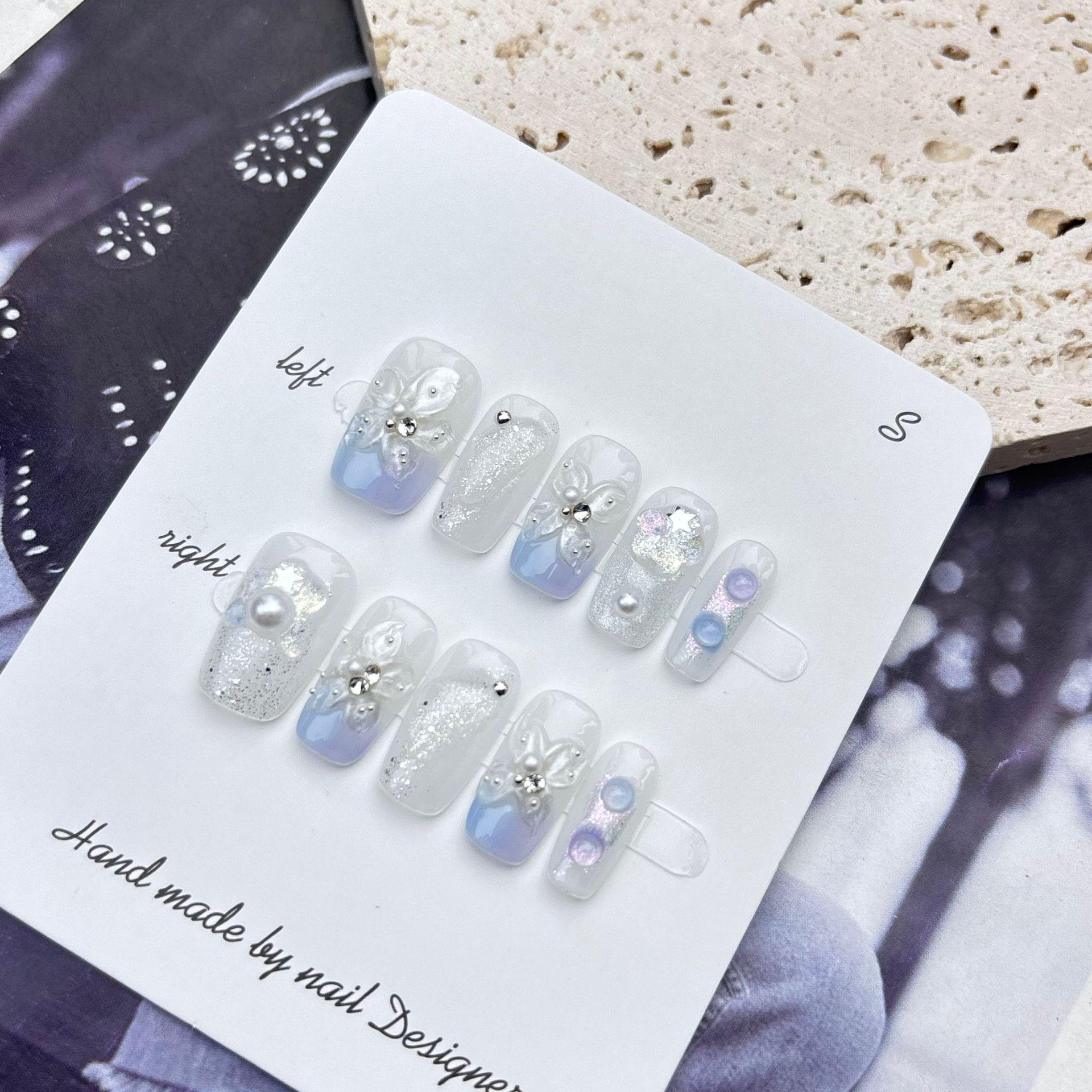 

[Crystal Love] Handmade Cat s Eye Begonia Removable Fake Nail Art Small