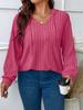 Plus Size Women Ribbed Knit Hooded Top V Neck Drawstring Long Sleeve Loose Casual T Shirt Fall Winter Basic Blouse