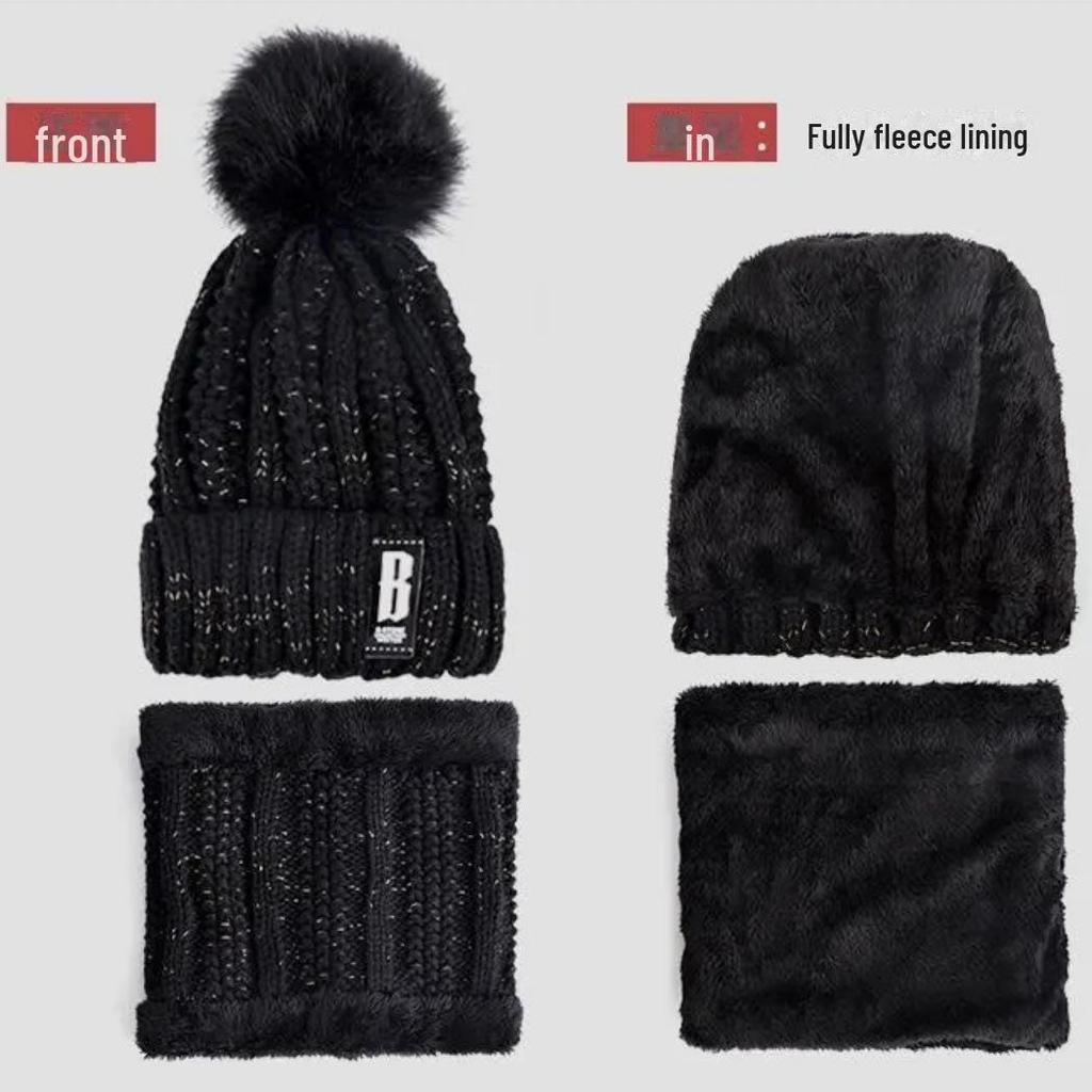 Women's Winter Ear Protection Knitted Wool Hat - Velvet Thickened for Cycling