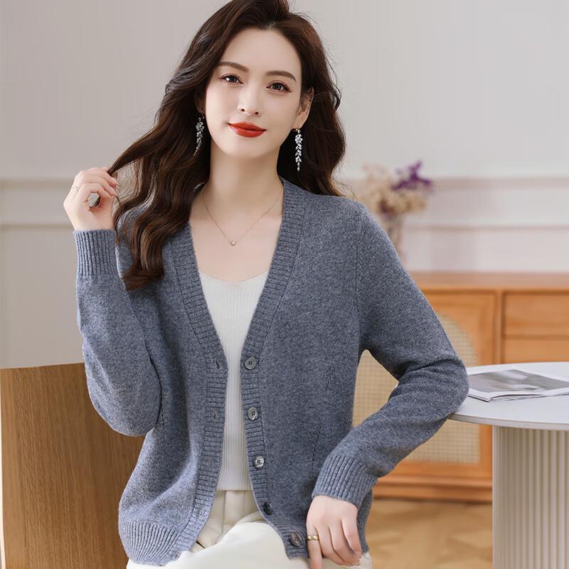 Women's 100% Merino Wool V-Neck Cardigan Sweater