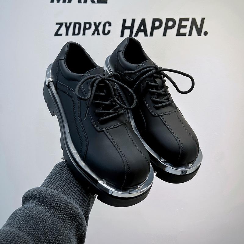 

Новые мужские универсальные деловые повседневные кожаные туфли big head derby нишевая низкая мужская обувь на толстой подошве 20242-A 38 чёрный