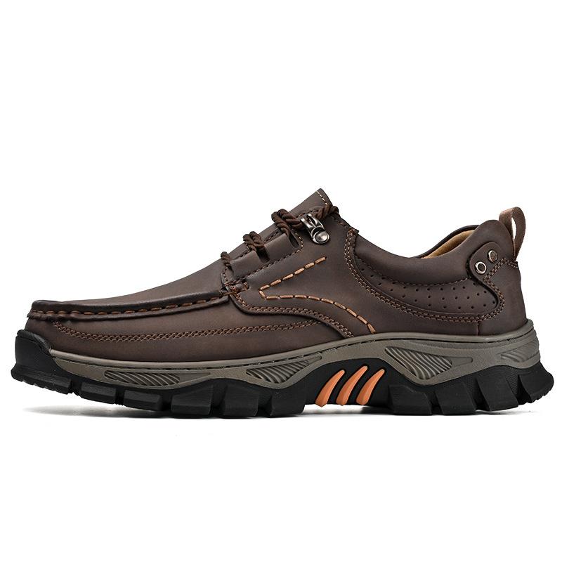 Men's Slip On Faux Leather Hiking Shoes Outdoor Non-Slip Waterproof Walking Sneakers for Male Casual Lace-Up Work Shoes Comfortable Short Boots