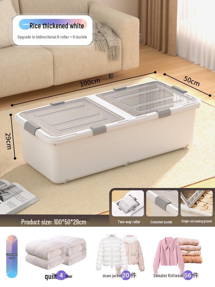 Under-bed Transparent Storage Box with Wheels for Clothes and Quilts