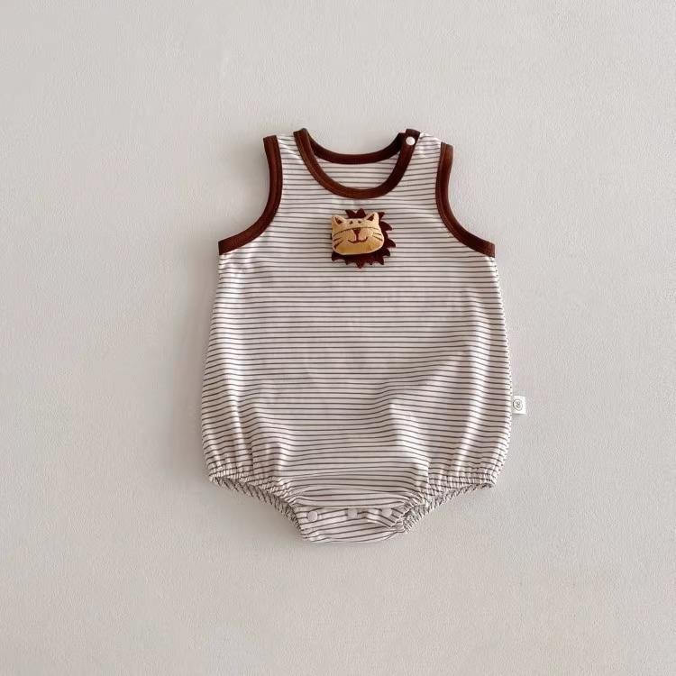 

Боди для маленьких девочек, без рукавов, в полоску, милые, летние, ромперы для маленьких мальчиков, тонкий хлопок, одежда для новорожденных 90(2Y) коричневый
