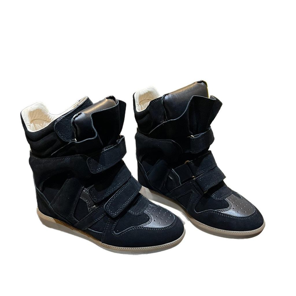 Kleine Onzichtbare Hoogteverhogende Wandelschoenen Retro Leer Klittenband Hoge Top Dikke Zool Sleehak Casual Sportschoenen Dames Mode