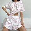 2025 Summer Heart Printed Pink Pajamas Set Women Homewear Sexy Casual Loose Short Sleeve Tops and Shorts 2 Pieces Sets Sleepwear