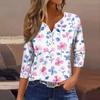 Women's Neck Vintage Floral Print Ribbed Short Sleeve T-Shirt Top