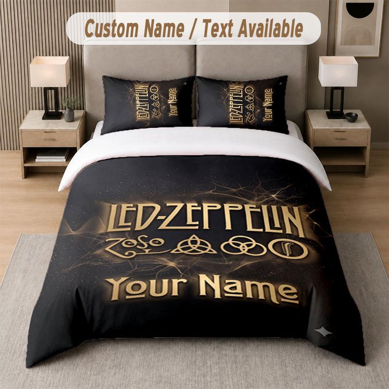Custom Bedding Set Led Zeppelin Pattern, Print Name Text 1 Duvet Cover plus 2 Pillowcases Home Textile