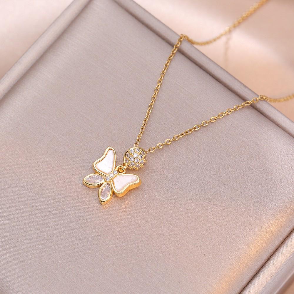 Women's Butterfly Zirconia Clavicle Necklace: Elegant, Fashionable, Titanium Steel Jewelry