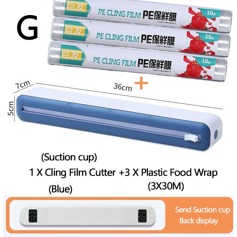 Plastic Wrap Dispenser with Slide Cutter Reusable Food Wrap Cutter Household Cling Film Cutter Refillable Cling Film Dispenser