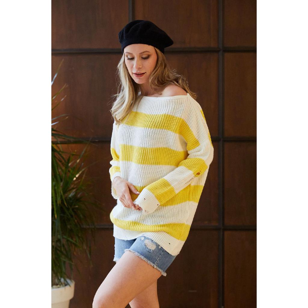 Women's Adjustable Patterned Side Tie Knitwear Sweater