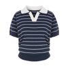 SELLY'S Striped Round Collar Short Sleeve Knit_I6B-Ckn007