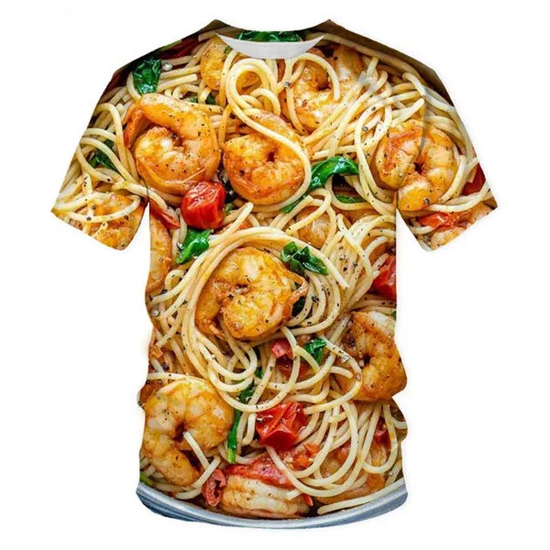 Fried Chicken Pasta Graphic T-shirt for Men 3D Print Food Short Sleeve Loose Funny T Shirt Kids Casual Street Tee Shirts Tops